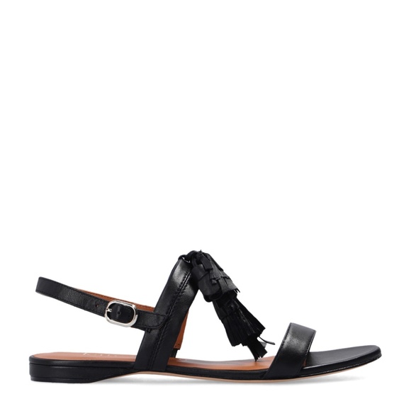 KATE SPADE NEW YORK LA DANSE Black Leather Tassel Flat Ankle Strap Sandals 6.5 - Picture 2 of 16